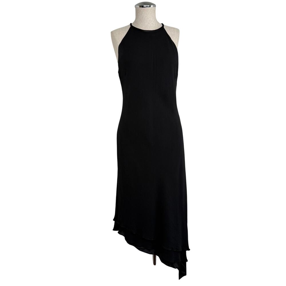 Jones New York Silk Halter Dress Asym Hem Black Vintage 90s Minimal